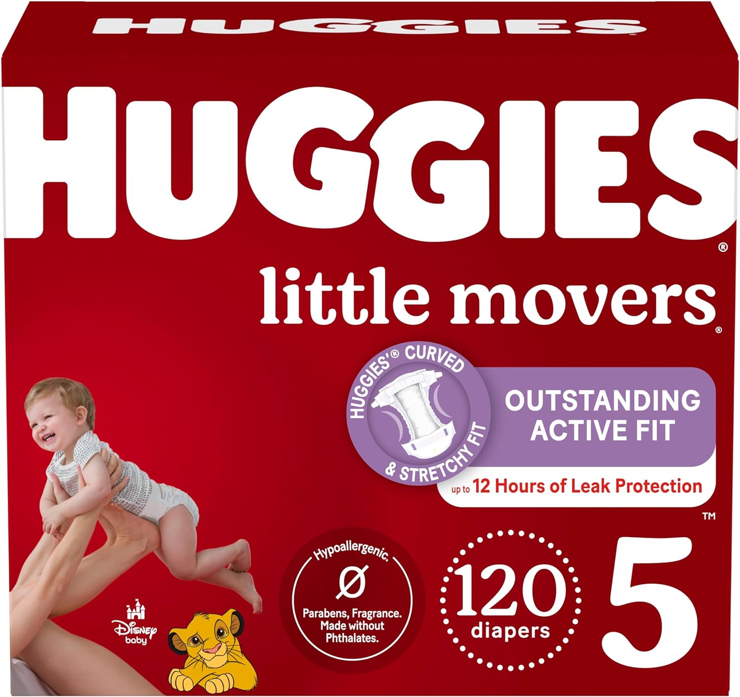 Huggies Size 5 Diapers, Little Movers Baby Diapers, Size 5 (27+ lbs), 120 Count (2 Packs of 60), Packaging May Vary